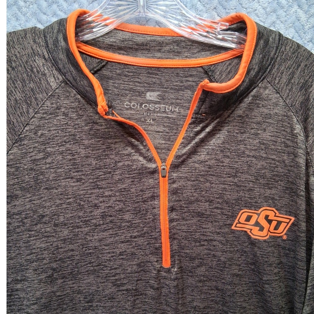 Colosseum Oklahoma State OSU Cowboys Mens XL Quarter Zip Pullover Gray Orange